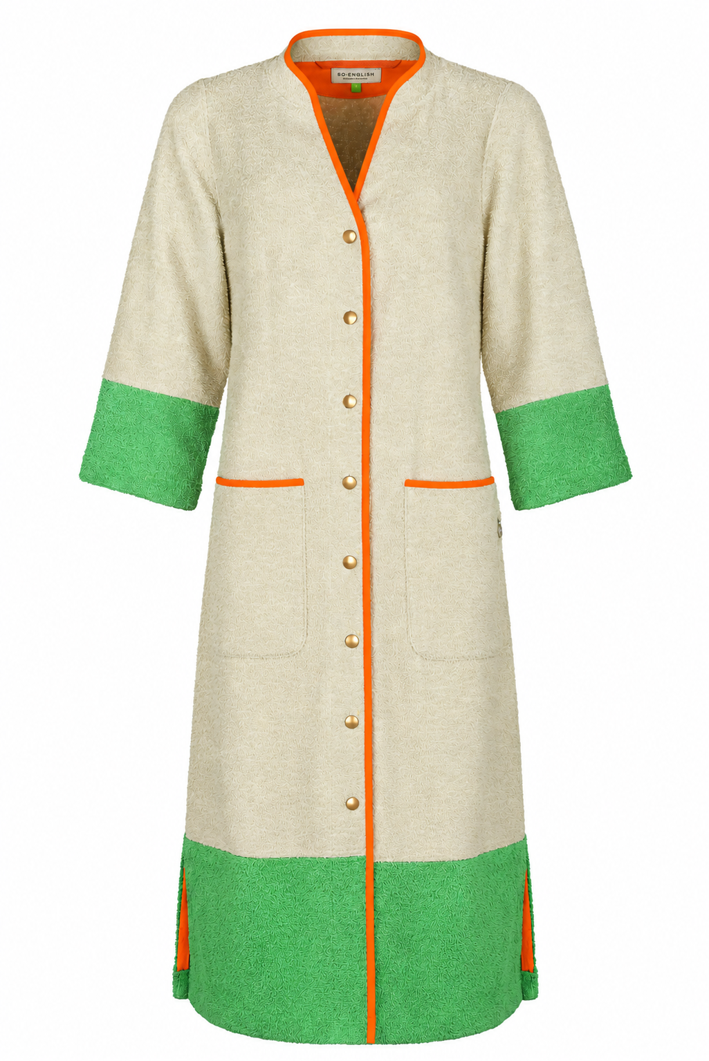 Ramona almond + green long towelling robe