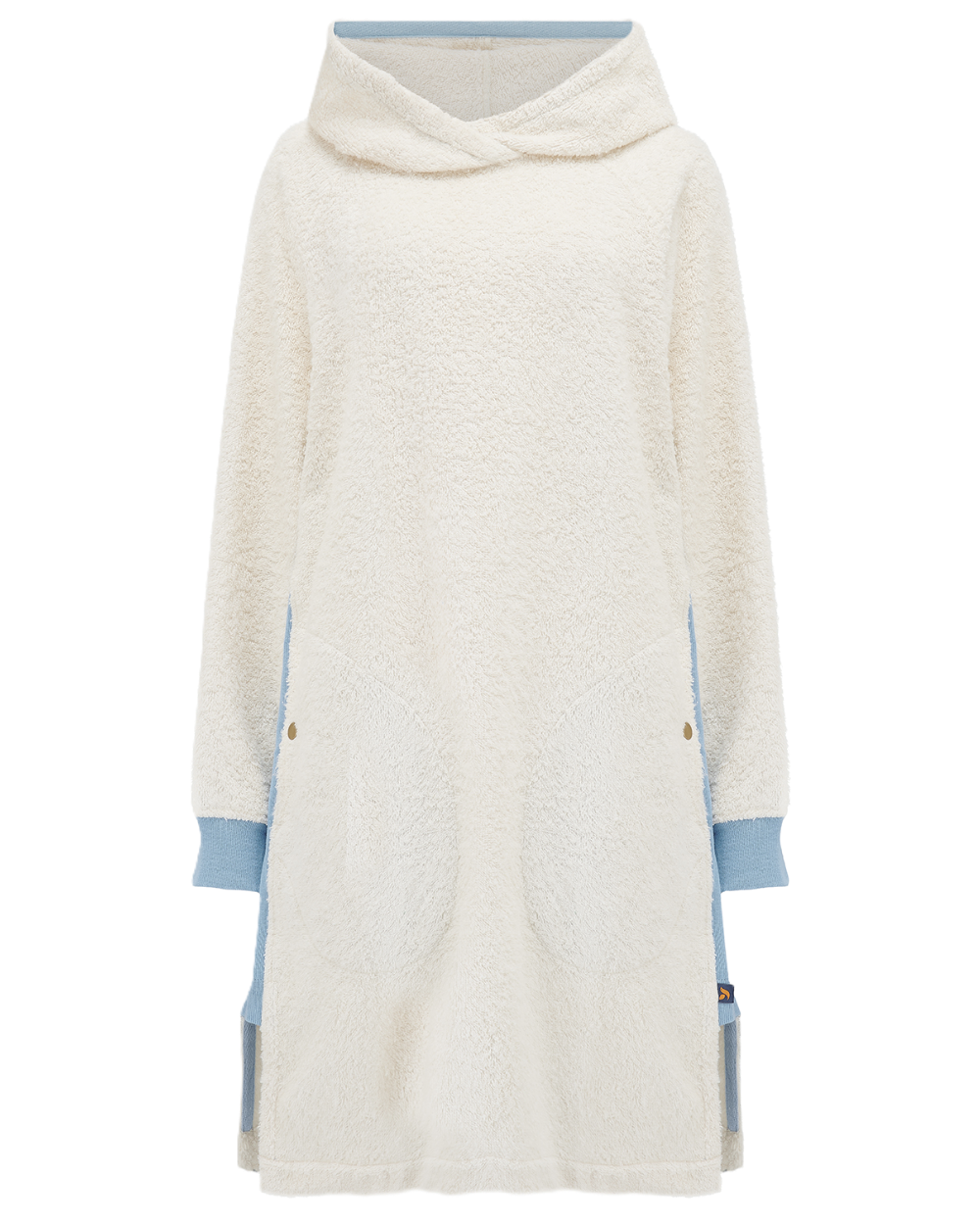 Ecru and sky blue long hoodie from So English, showing a comfortable casual hoodie with relaxed fit and soft fabric.
