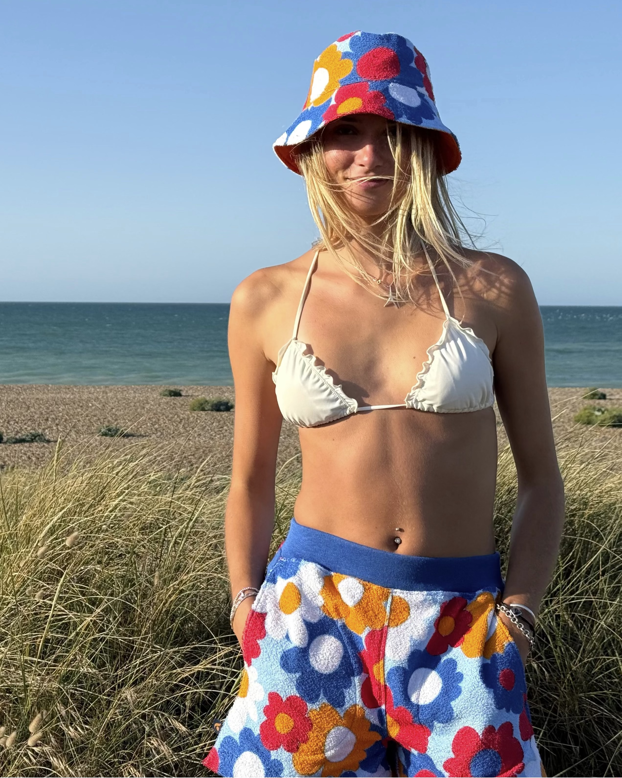 So English Curtis limited print hat with beach-inspired design, made in the UK, featuring a stylish and lightweight summer accessory.