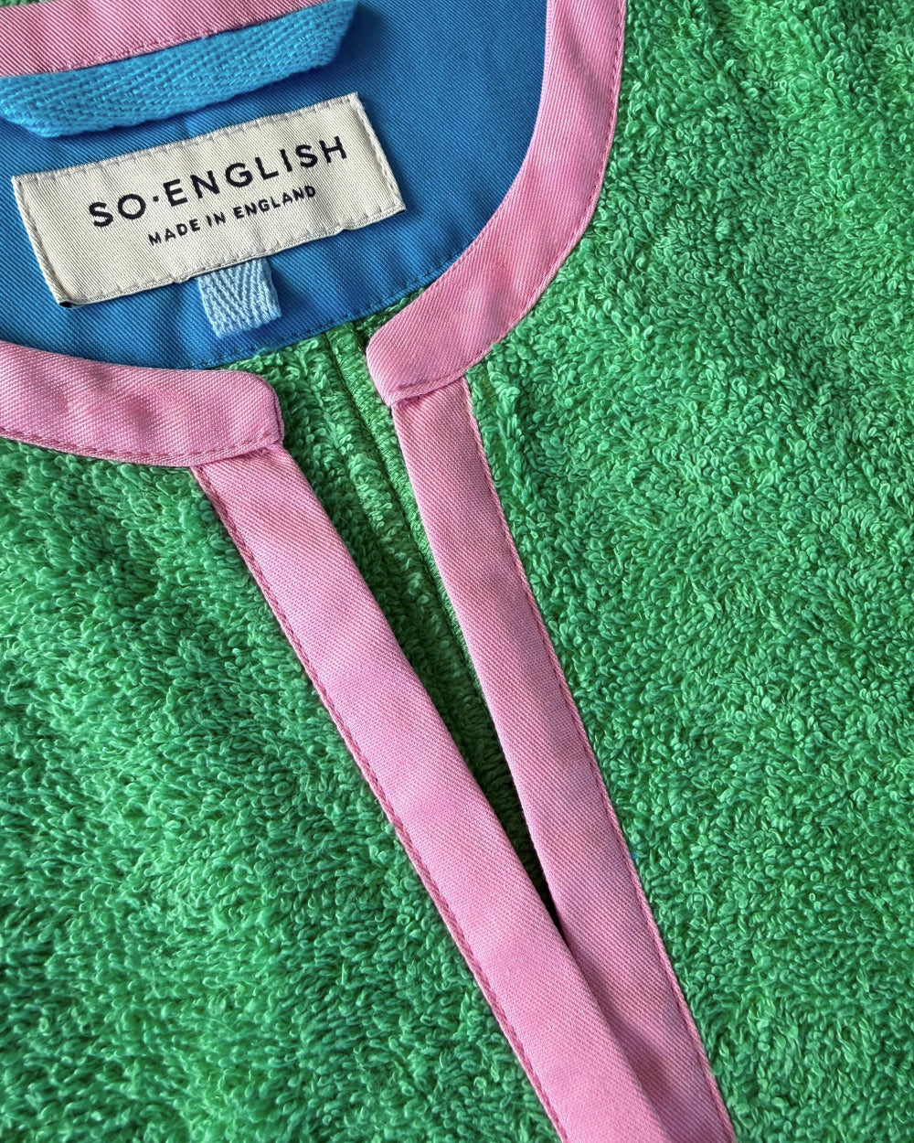 So English Kiss Fresh Green short dress with neckline details, casual beachwear style, made in the UK.