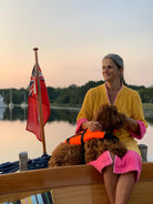So English Ramona short dress in mustard and pink, featuring a stylish, casual design with a relaxed fit.