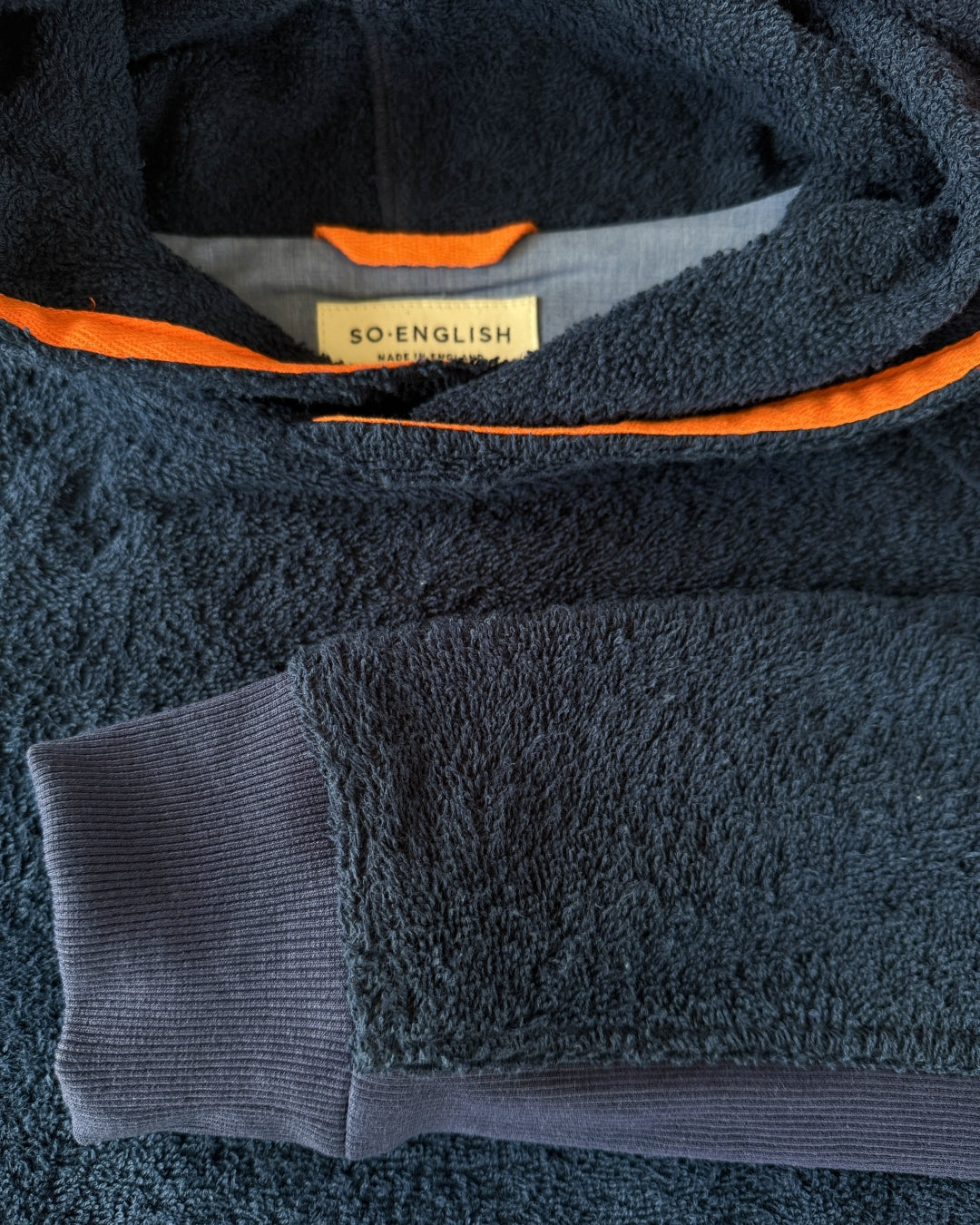 Navy So English Hampstead hoodie with a relaxed fit, featuring a crew neckline and soft fabric, perfect for casual wear.