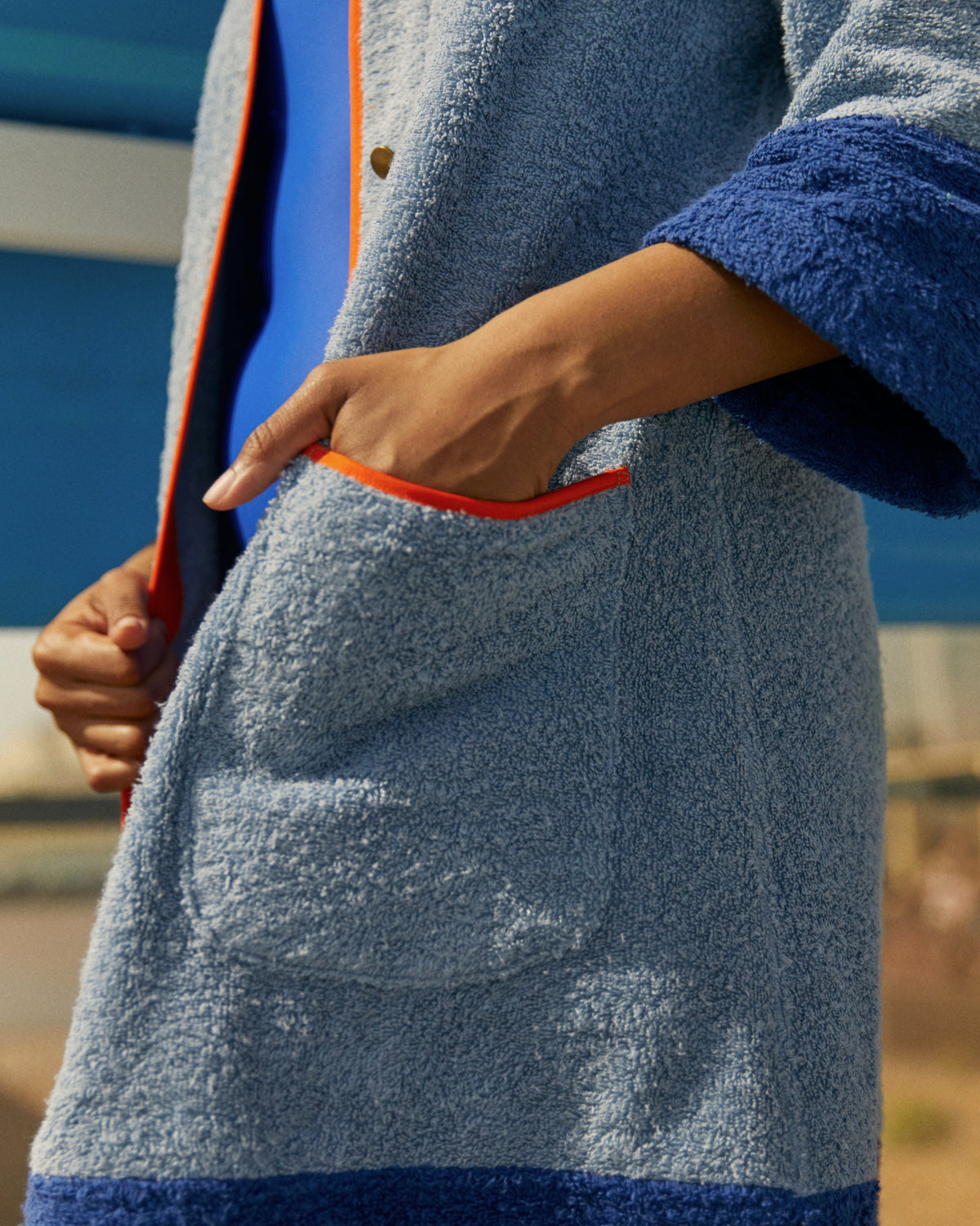 Ramona (Robe) Blue (Short) - Elegant Cotton Towelling Dress