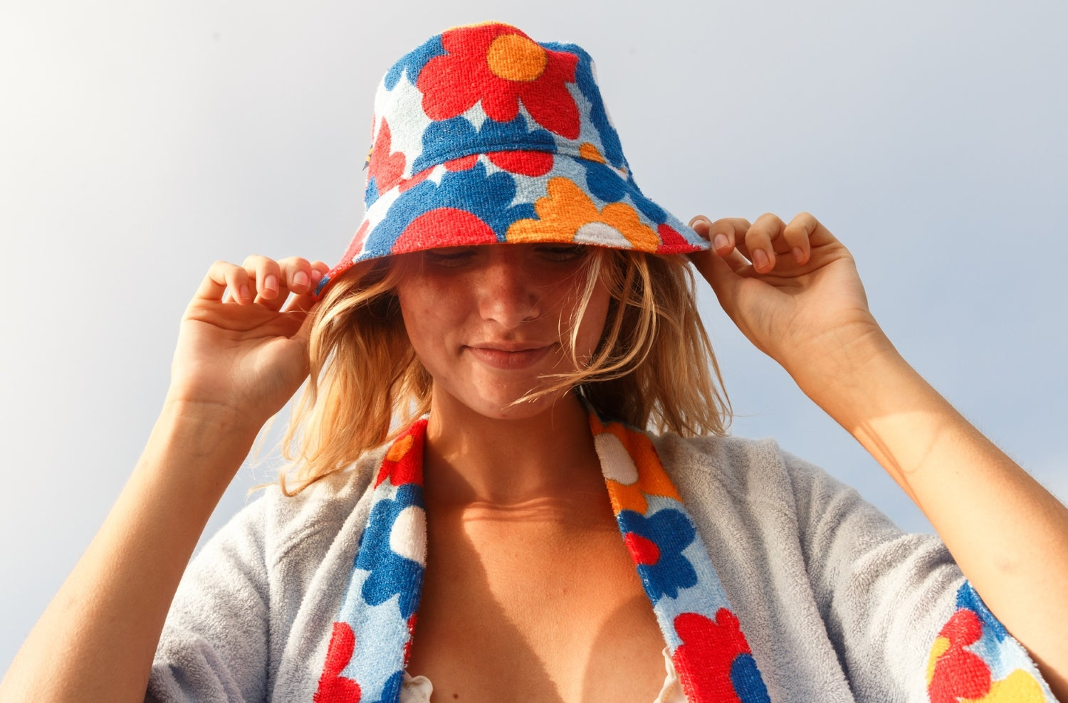 So English Curtis hat with limited print, stylish beachwear hat made in the UK featuring a vibrant print design.