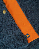 Navy and orange So English Hampstead hoodie with stretch detail, casual fit, made in the UK, displayed flat on a plain background.