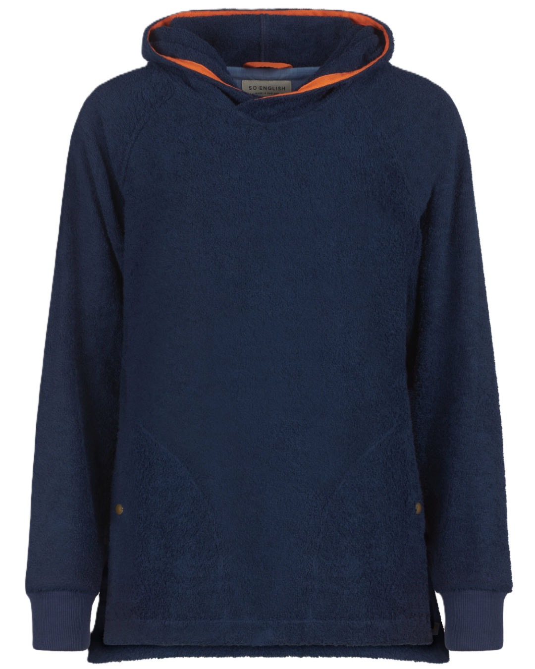 Navy So English Hampstead hoodie displayed on a hanger, showcasing soft fabric and casual style for comfortable everyday wear.