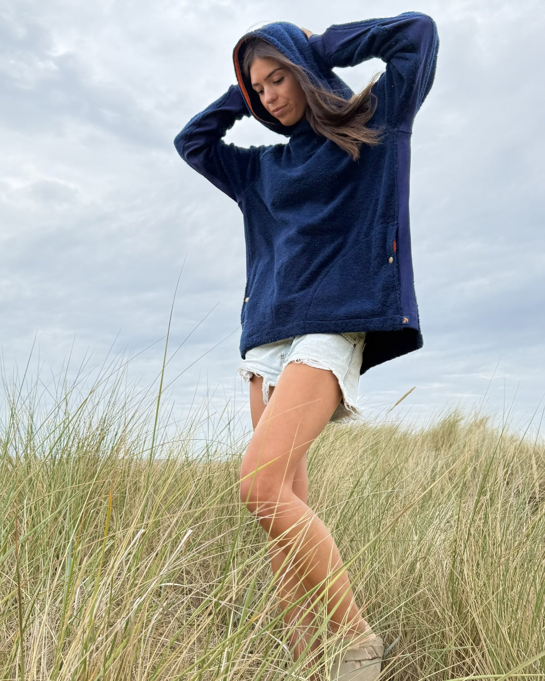 Navy So English Hampstead hoodie with a relaxed fit, featuring a drawstring hood and soft fabric, made in the UK.