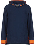 Navy and orange Hampstead hoodie by So English, casual hoodie with color-block design, made in the UK, displayed on a plain background.