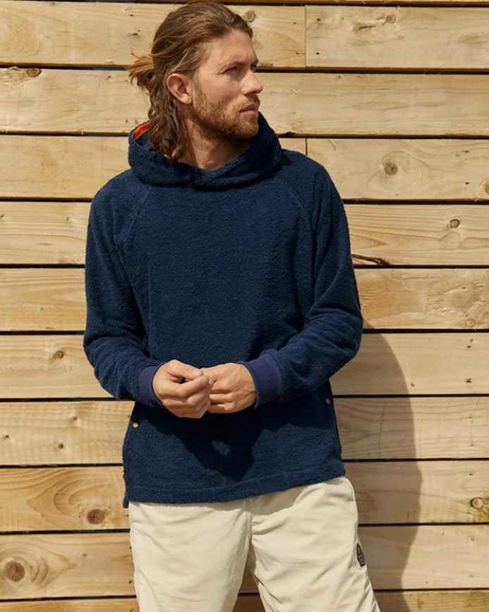 Navy Hampstead hoodie by So English, casual sweatshirt featuring a cozy fit, made in the UK, displayed on a plain background.