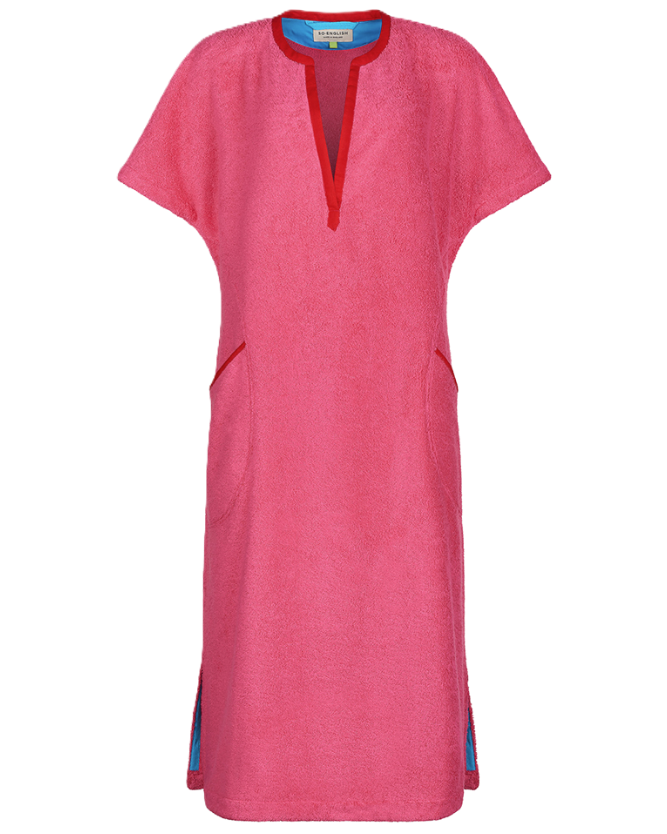 Pink long dress by So English, featuring a stylish Kiss Precious Pink design, perfect for beachwear or casual summer outings.