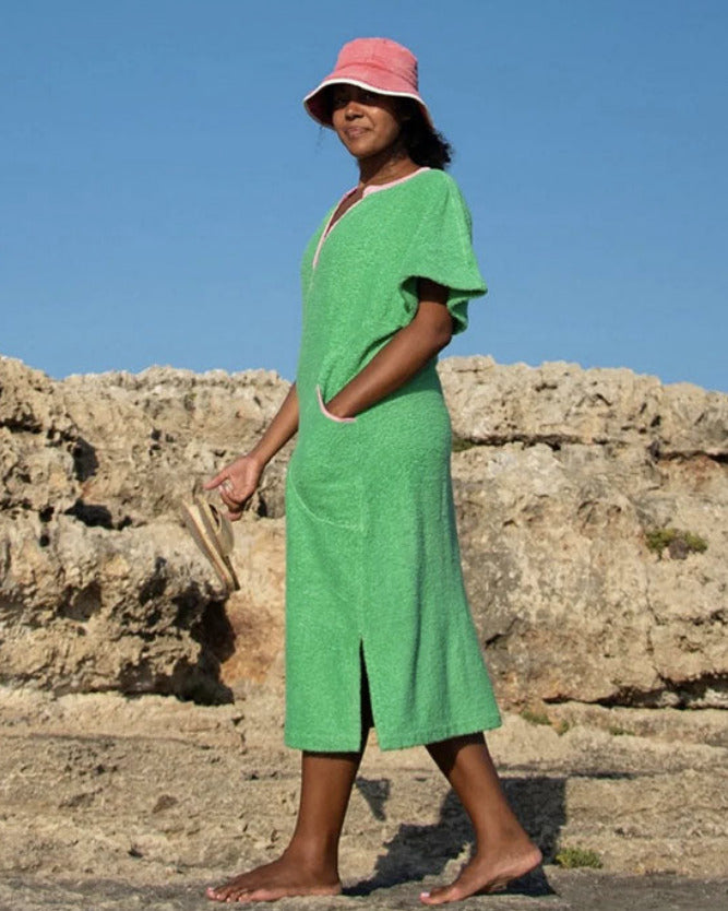toweling beach dress Kiss terry towelling in fresh green — long soft and super blue and red dress ASTA RESORT x Revolve Size:2XL (32-33 sleeve length)