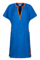 So English Brighton Blue Kiss dress, short style, lightweight fabric, casual summer dress with a relaxed fit and vibrant blue color.