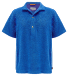 So English Brighton Blue Bond polo shirt, made in the UK, featuring a classic design and vibrant blue color.
