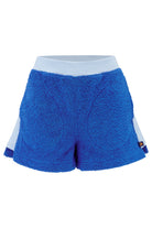 So English Carly shorts in Brighton Blue and Sky Blue, casual beachwear shorts with a relaxed fit and vibrant color blocks.