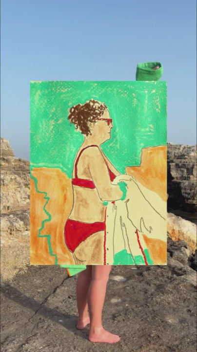 Ramona almond + green long towelling robe animation
